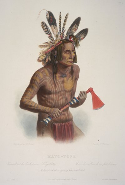 Mato-Tope, adornato con le insegne delle sue imprese belliche da Karl Bodmer